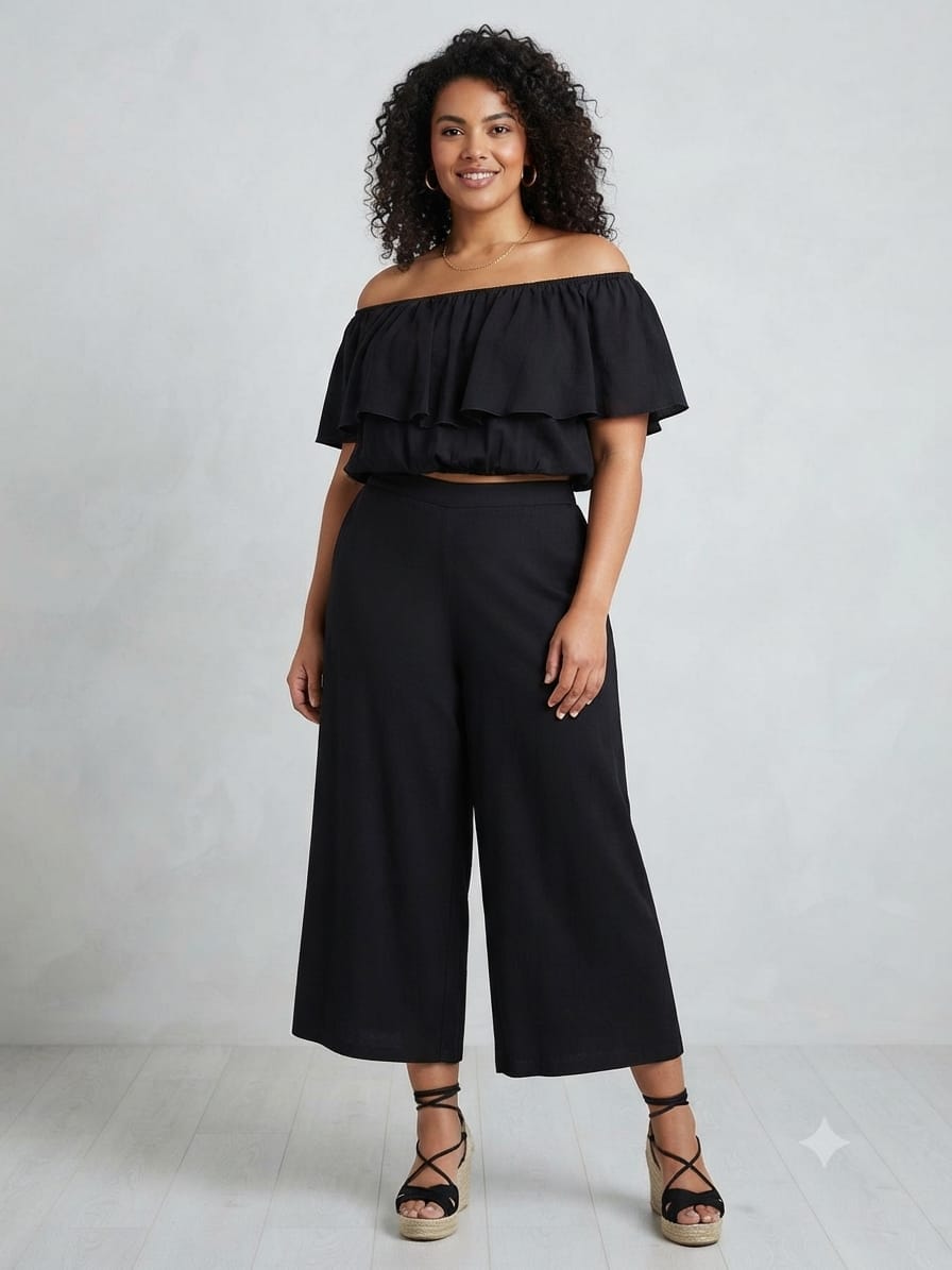 Completo a Balze Nero - Taglia Unica Curvy