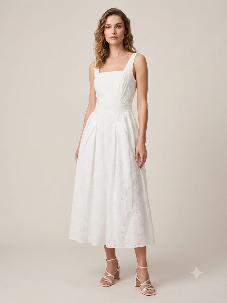 Vestito in Cotone Pizzo San Gallo Bianco