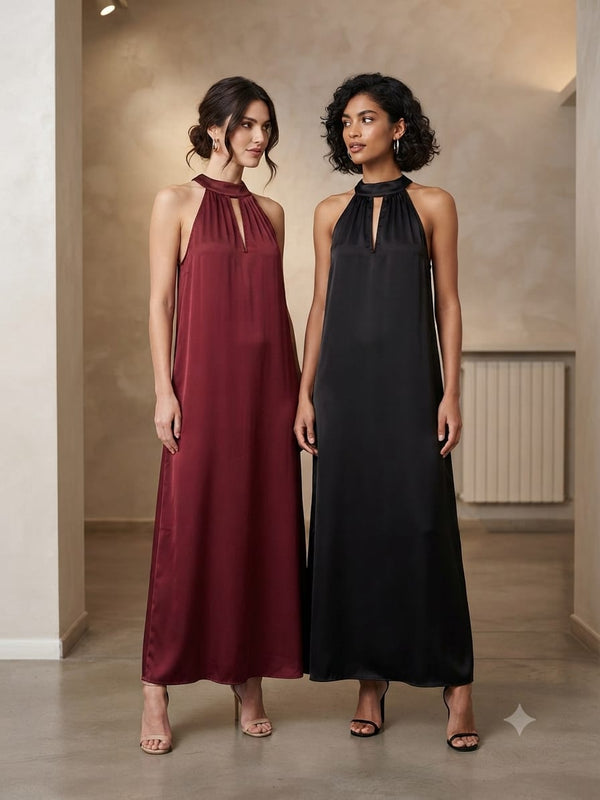 Vestito in Raso Scollo all'Americana